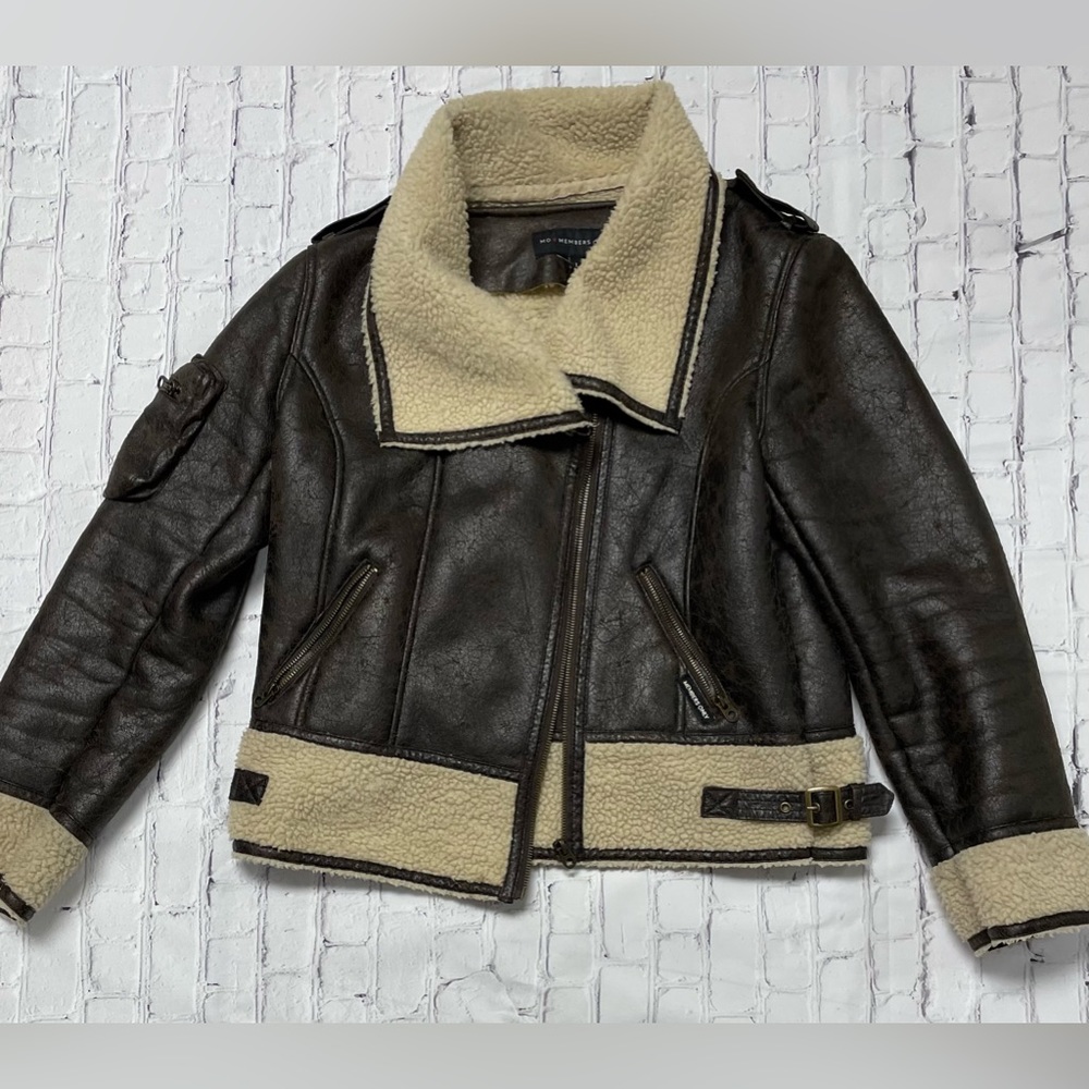 Mo x member faux leather aviator jacket